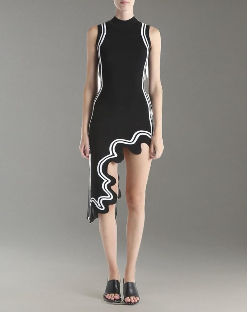 Amazon.com: Hesaco Wave-Print Asymmetric-Hem Dress for Women